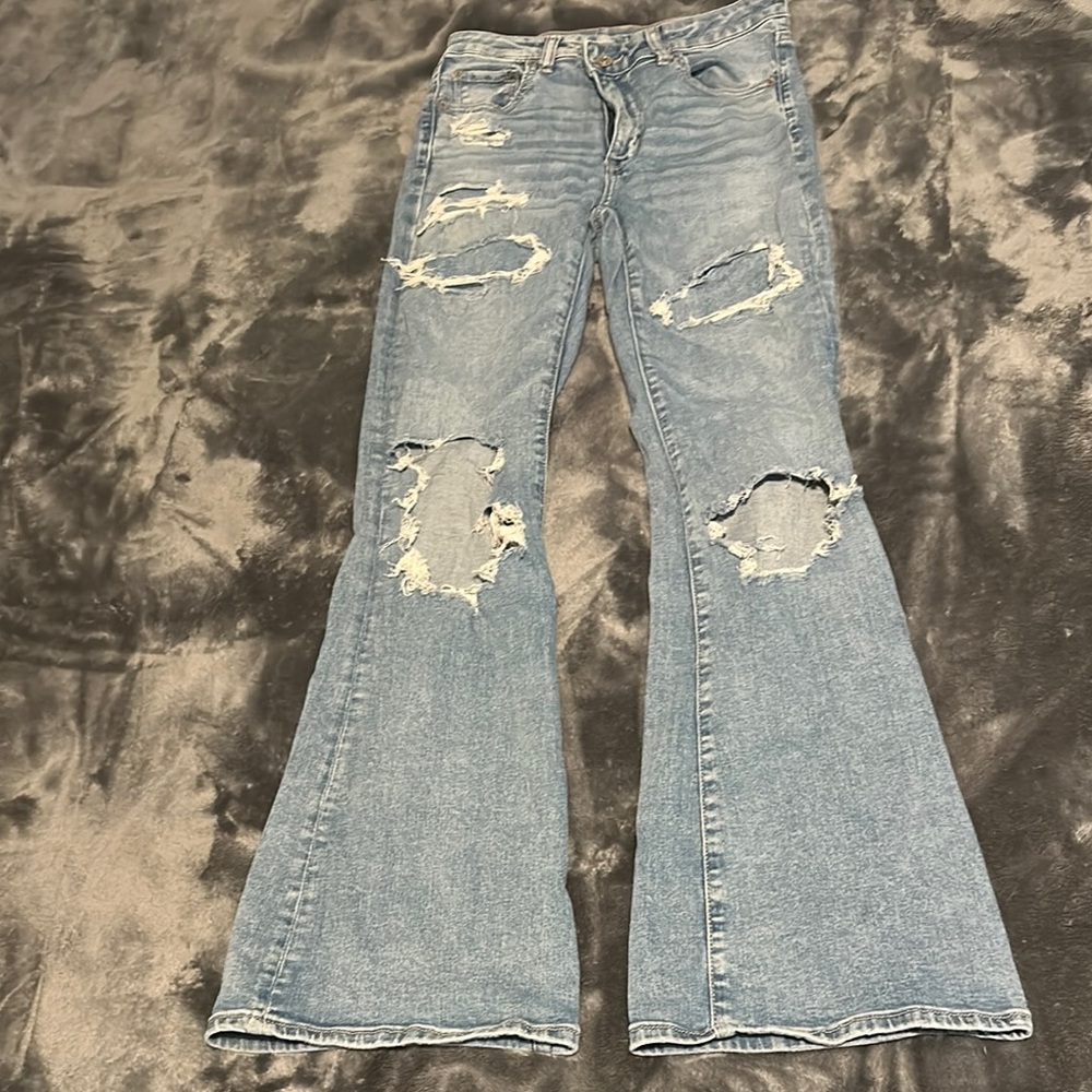 Distressed Blue Flare Jeans